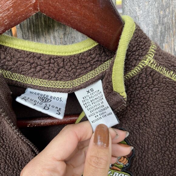 SCOOBY-DOO Vintage 1998 WB Kids Embroidered Brown Fleece Quarter Zip- Size XS - Picture 4 of 6